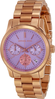 Michael Kors Runway Chronograph Purple Dial Rose Gold Steel Strap Watch For Women - MK6163
