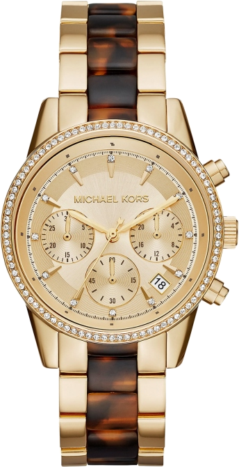 Michael Kors Ritz Chronograph Gold Dial Two Tone Steel Strap Watch for Women - MK6322