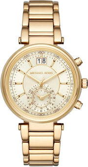Michael Kors Sawyer White Dial Gold Steel Strap Watch for Women - MK6362