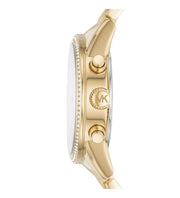 Michael Kors Ritz Chronograph Gold Dial Gold Steel Strap Watch For Women - MK6597