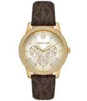 Michael Kors Tibby Multifunction Gold Dial Brown Leather Strap Watch For Women - MK6966