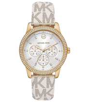Michael Kors Tibby Multifunction Silver Dial White Leather Strap Watch For Women - MK6967