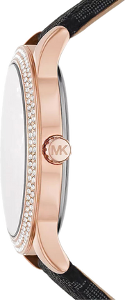 Michael Kors Tibby Multifunction Black Dial Black Leather Strap Watch For Women - MK6968