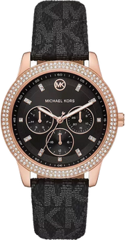 Michael Kors Tibby Multifunction Black Dial Black Leather Strap Watch For Women - MK6968