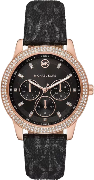 Michael Kors Tibby Multifunction Black Dial Black Leather Strap