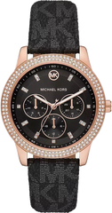 MICHEAL KORS レディース 腕時計 KM5188 Michael Kors Tibby Multifunction Black Dial Black Leather Strap