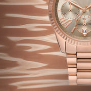 Michael Kors Lexington Chronograph Grey Dial Rose Gold Steel Strap Watch For Women - MK7217