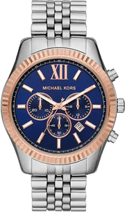 Michael Kors Lexington Chronograph Blue Dial Silver Steel Strap Watch For Men - MK8689