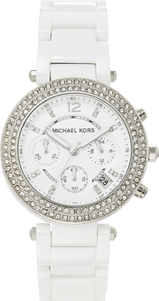Michael Kors Parker White Dial White Leather Strap Watch for Women - MK5848