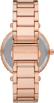 Michael Kors Parker Three-Hand Mother of Pearl White Dial Rose Gold Steel Strap Watch For Women - MK4695