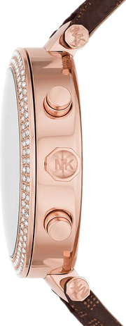 Michael Kors Parker Chronograph White Dial Brown Leather Strap Watch For Women - MK6917