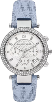 Michael Kors Parker Silver Dial Blue Leather Strap Watch For Women - MK6936