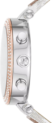 Michael Kors Parker Chronograph White Dial Two Tone Leather Strap Watch For Women - MK6950