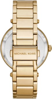 Michael Kors Parker Analog Crystals Gold Dial Gold Steel Strap Watch For Women - MK7283