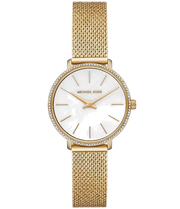 Michael Kors Pyper Quartz Mother of Pearl White Dial Gold Mesh Bracelet Watch For Women - MK4619