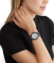 Michael Kors Raquel Three Hand Silver Dial Black Steel Strap Watch For Women - MK4692