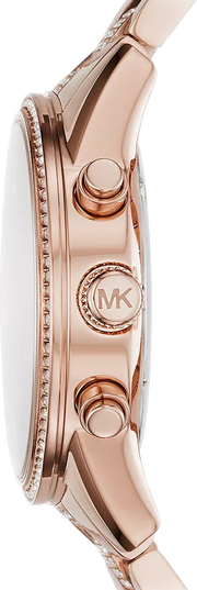 Michael Kors Ritz Chronograph Rose Gold Dial Rose Gold Steel Strap Watch For Women - MK6485