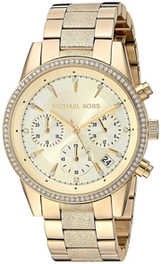 Michael Kors Ritz Chronograph Gold Dial Gold Steel Strap Watch For Women - MK6597