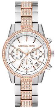 Michael Kors Ritz Chronograph White Dial Two Tone Steel Strap Watch For Women - MK6651