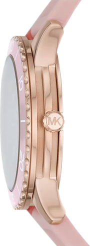 Michael Kors Runway Three Hand Crystal Pave Dial Pink Rubber Strap Watch For Women - MK6854