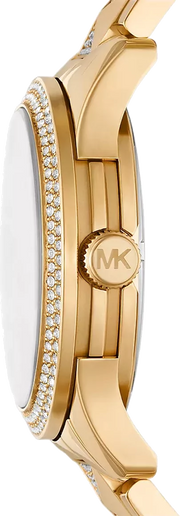 Michael Kors Runway Three Hand Green Dial Gold Steel Strap Watch For Women - MK7390
