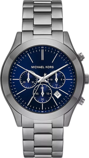 Michael Kors Slim Runway Chronograph Blue Dial Grey Steel Strap Watch For Men - MK8987