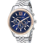 Michael Kors Lexington Chronograph Blue Dial Silver Steel Strap Watch For Men - MK8689