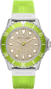 Michael Kors Everest Three Hand Crystals Silver Dial Green Silicone Strap Watch For Women - MK7360