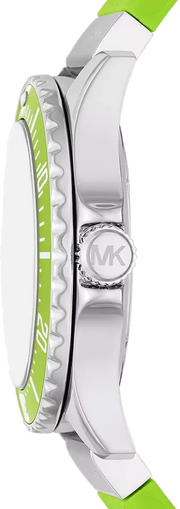 Michael Kors Everest Three Hand Crystals Silver Dial Green Silicone Strap Watch For Women - MK7360