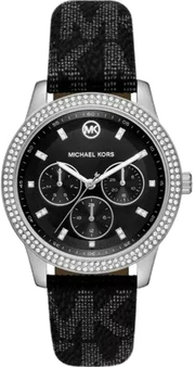 Michael Kors Tibby Chronograph Black Dial Black Leather Strap Watch For Women - MK2976