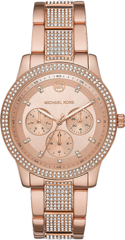 Michael Kors Tibby Chronograph Crystals Rose Gold Dial Rose Gold Steel Strap Watch For Women - MK6826