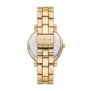 Michael Kors Corey Three Hand Black Dial Gold Steel Strap Watch for Women - MK7345