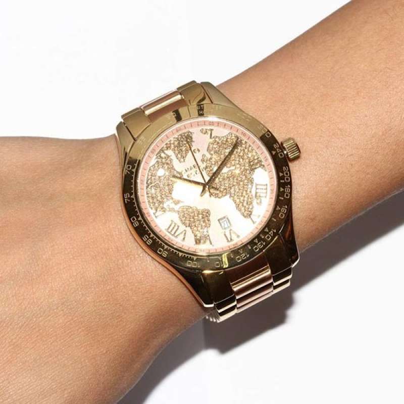 Michael Kors Layton Rose Gold Dial Gold Stainless Steel Strap Watch for Women - MK6476