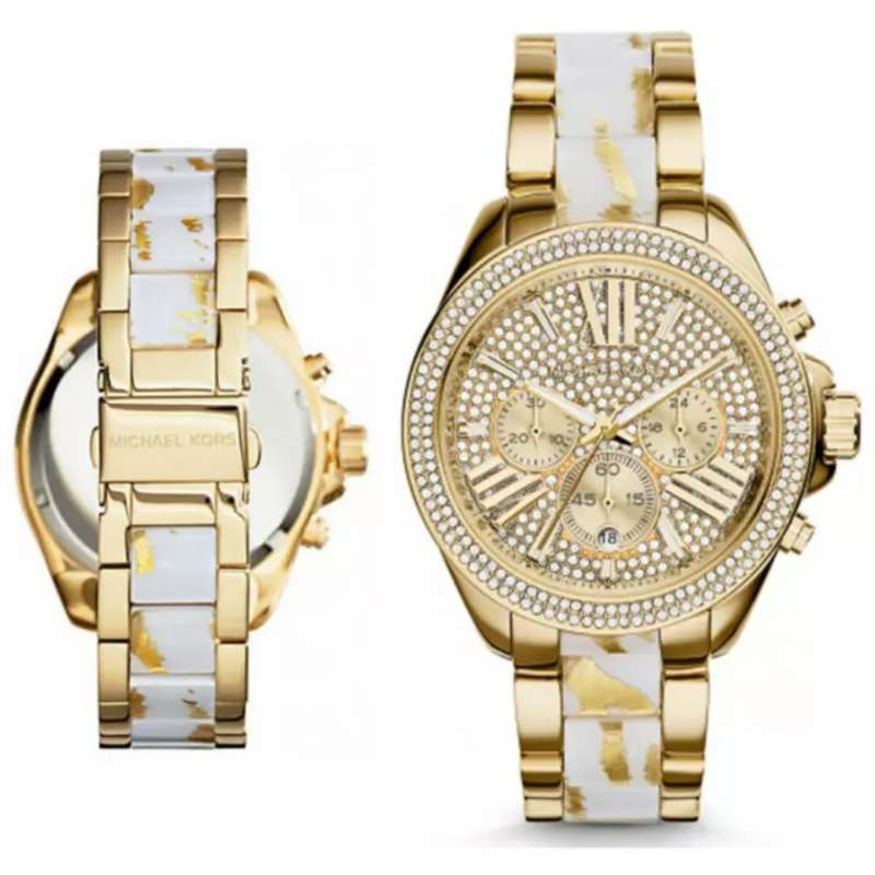 Michael Kors Wren Chronograph Diamonds Gold Dial Two Tone Steel Strap Watch for Women - MK6157