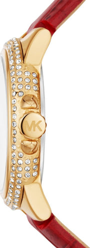 Michael Kors Camille Three-Hand Red Dial Red Leather Strap Watch for Women - MK4750