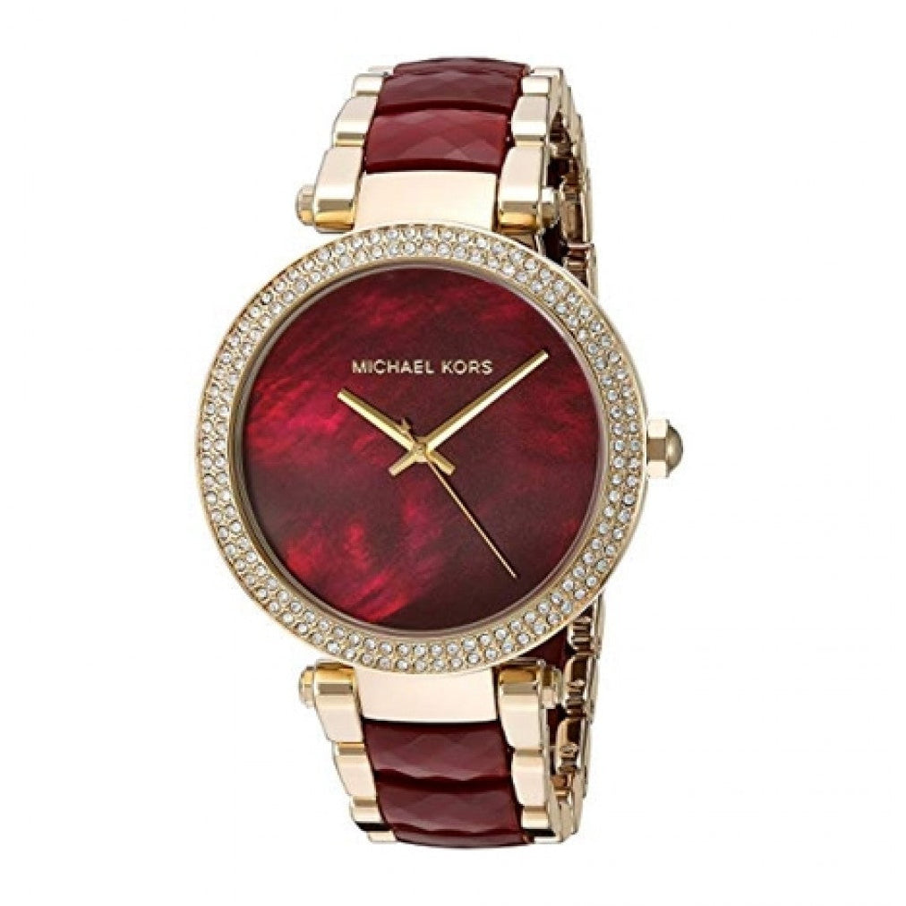 Michael Kors Parker Mother of Pearl Red Dial Two Tone Steel Strap Watch for Women - MK6427