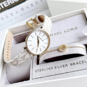 Michael Kors Pyper Quartz Silver Dial White Leather Strap Watch For Women - MK1037