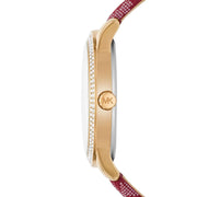 Michael Kors Tibby Multifunction Silver Dial Red Leather Strap Watch For Women - MK2975