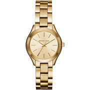 Michael Kors Mini Runway Slim Gold Dial Gold Steel Strap Watch for Women - MK3512