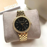 Michael Kors Mini Darci Quartz Black Dial Gold Steel Strap Watch For Women - MK3738