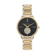 Michael Kors Portia Black Dial Gold Steel Strap Watch for Women - MK3788