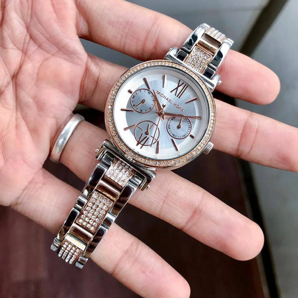 Michael Kors Sofie Chronograph White Dial Two Tone Steel Strap Michael Kors Sofie Chronograph White Dial Two Tone Steel Strap
