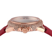 Michael Kors Camille Three Hand Crystals Rose Gold Dial Red Leather Strap Watch For Women - MK4701