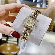 Michael Kors Chain Lock Pave Gold Dial Gold Steel Strap Watch For Women - MK4711