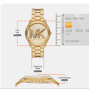 Michael Kors Runway Gold Dial Gold Steel Strap Watch For Women - MK4732
