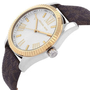 Michael Kors Lexington Silver Dial Brown Leather Strap Watch For Women - MK4745