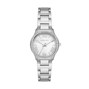 Michael Kors Sage Three-Hand Mother of Pearl White Dial Silver Steel Strap Watch for Women - MK4824