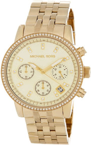 Michael Kors Runway Chronograph Gold Dial Gold Steel Strap Watch For Women - MK5698