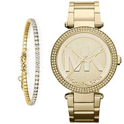Michael Kors Parker Diamonds Gold Dial Gold Steel Strap Watch for Women - MK5784
