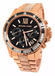 Michael Kors Everest Chronograph Black Dial Rose Gold Steel Strap Watch For Women - MK5875